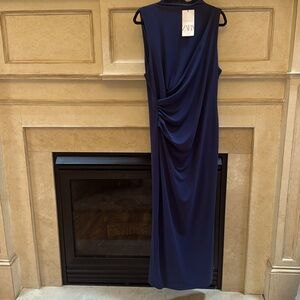 ZARA french navy blue high cowl neck dress sz XL